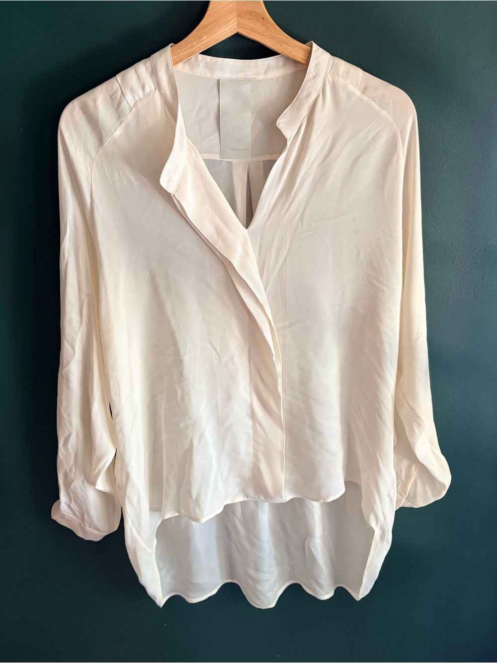 Heather by Bordeaux Ivory Silk Long Sleeve Split Neck Blouse